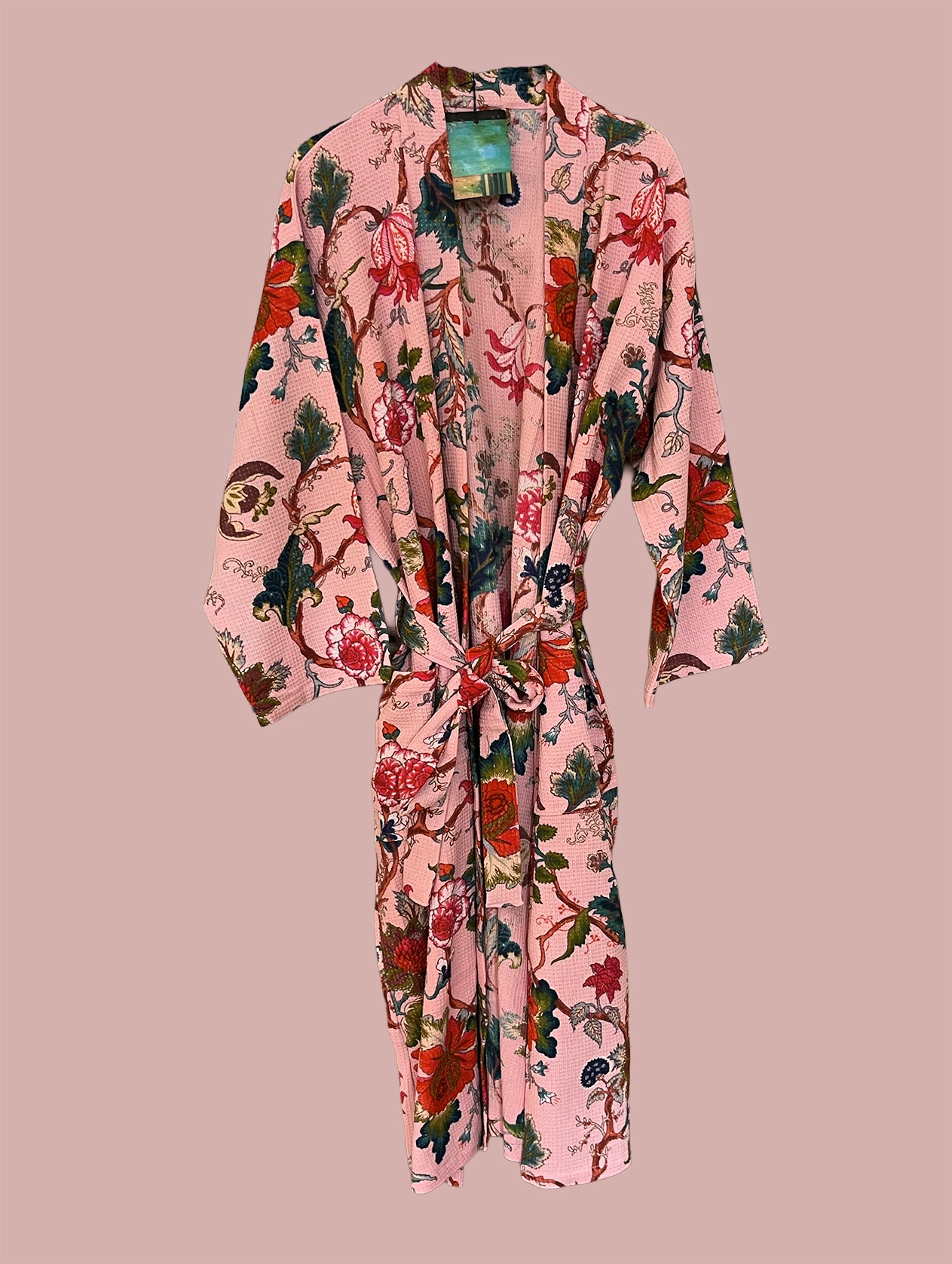 Morgenkåbe waffel / Pink & røde blomster