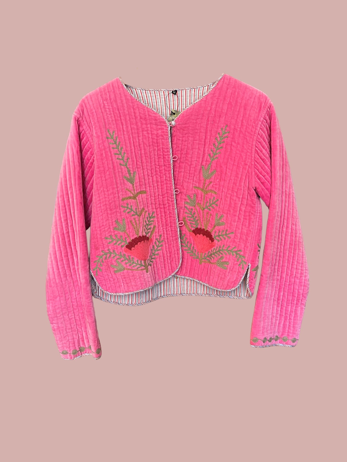 Jakke / Pink med røde & grønne broderier