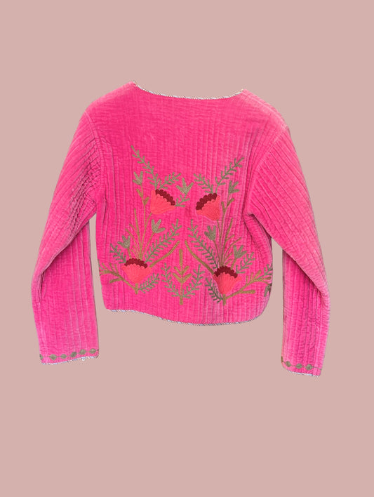 Jakke / Pink med røde & grønne broderier