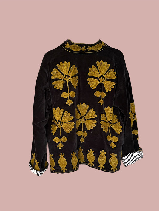 Jakke / Mørkeblå med bronze broderi