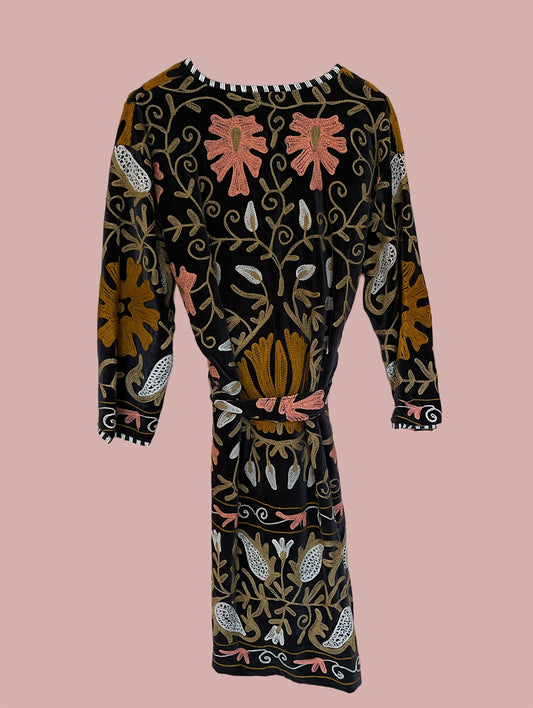 Kimono/jakke velour / Sort & grønne, hvide & orange motiver