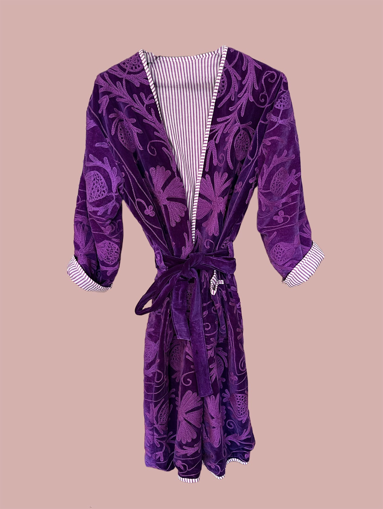 Kimono/jakke velour / Lilla & hvid