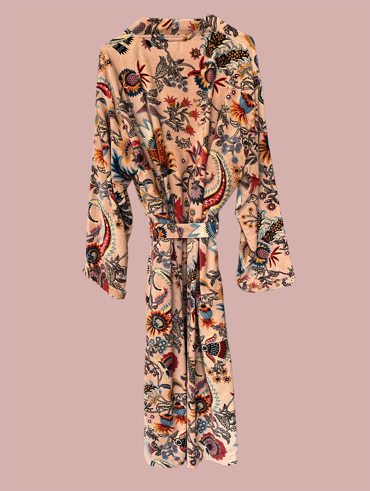 Kimono/jakke velour / Rosa & blomster motiver