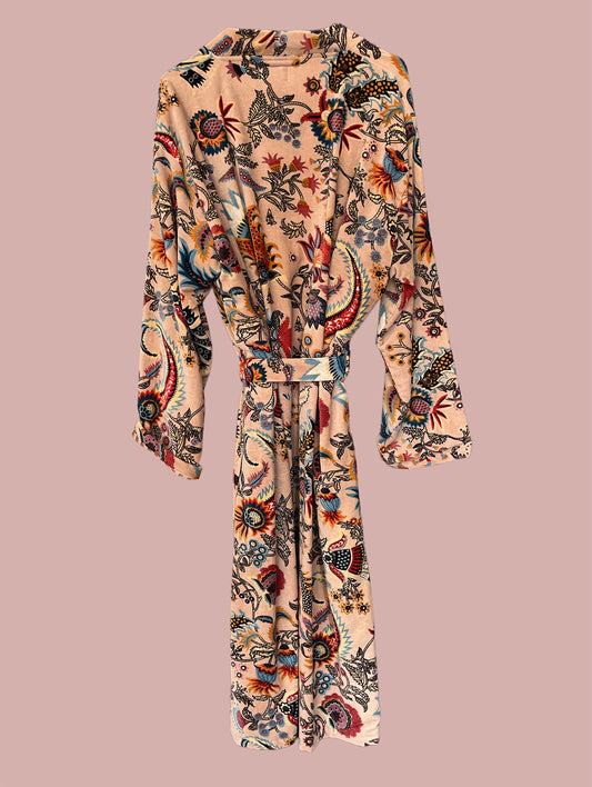 Kimono/jakke velour / Rosa & blomster motiver
