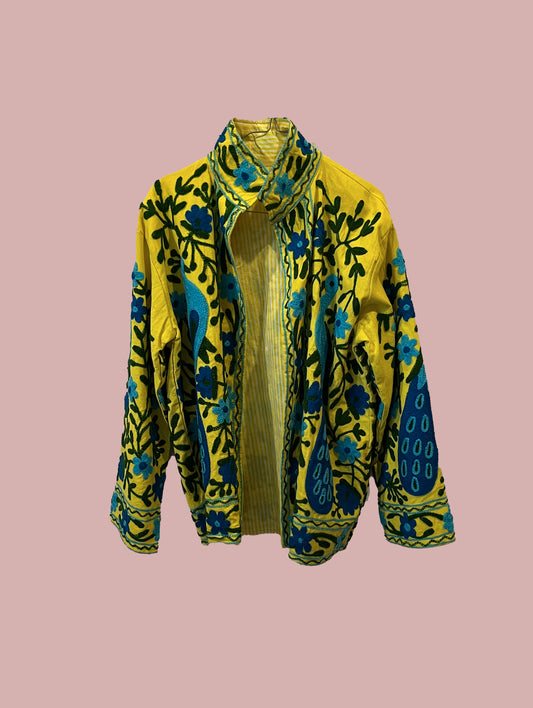 Jakke / Solgul med blå broderinger