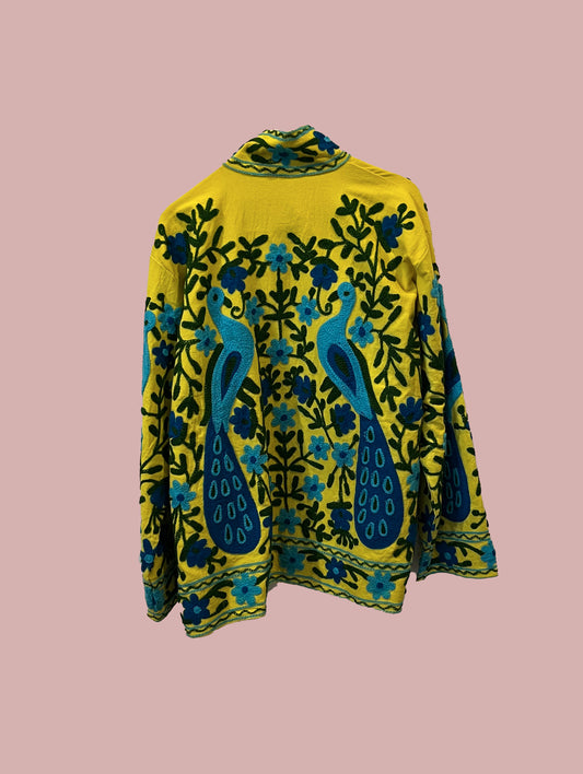 Jakke / Solgul med blå broderinger