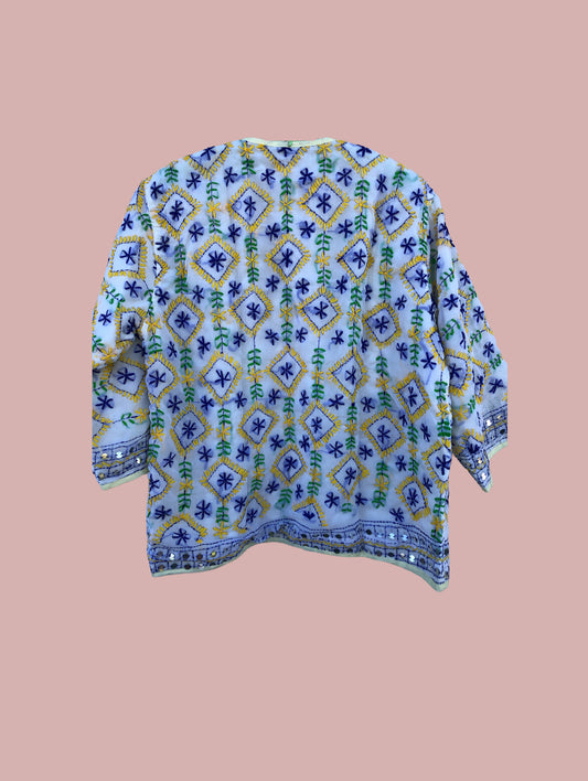 Jakke / Af Phulkari tørklæder / Baby blå med broderier