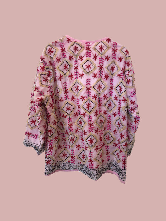 Jakke / Af Phulkari tørklæder / Pink med broderier