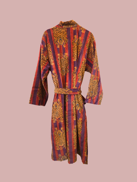 Kimono / jakke velour / Orange med gule og lilla broderier