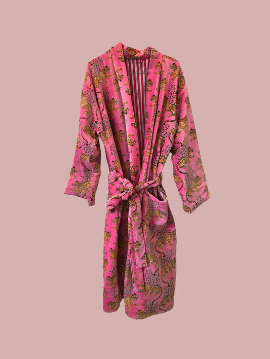 Kimono / jakke velour / Pink med broderier