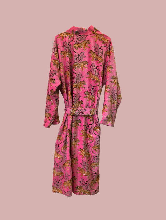 Kimono / jakke velour / Pink med broderier