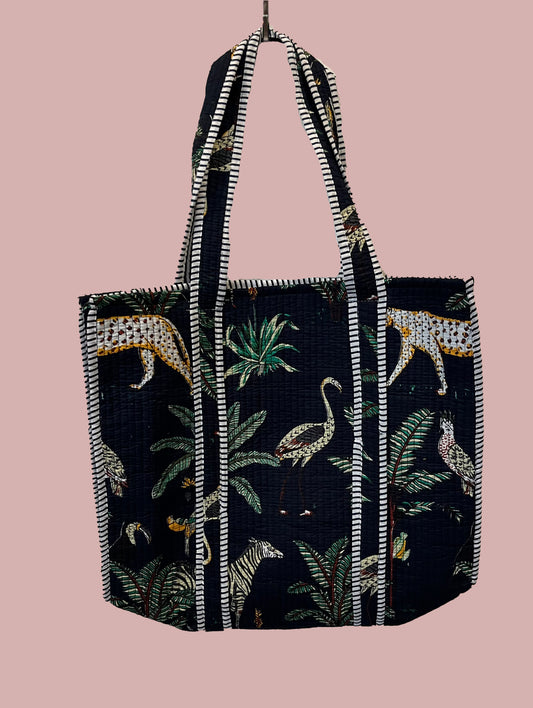 Tote bag / strandtaske, sort med print