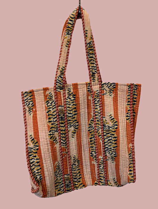 Tote bag / strandtaske, rosa med tiger print
