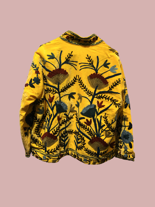 Velour jakke / Gul med mørke motiver
