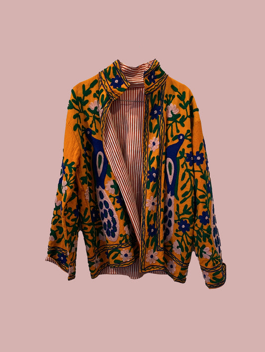 Velour jakke / Orange med mørke broderinger