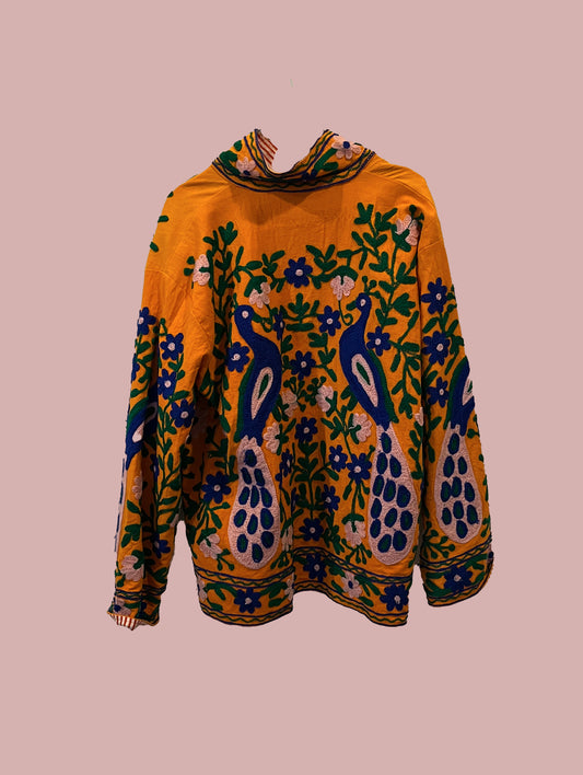 Velour jakke / Orange med mørke broderinger