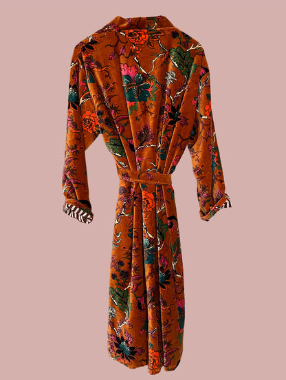 Kimono/jakke velour / Orange & røde & grønne motiver
