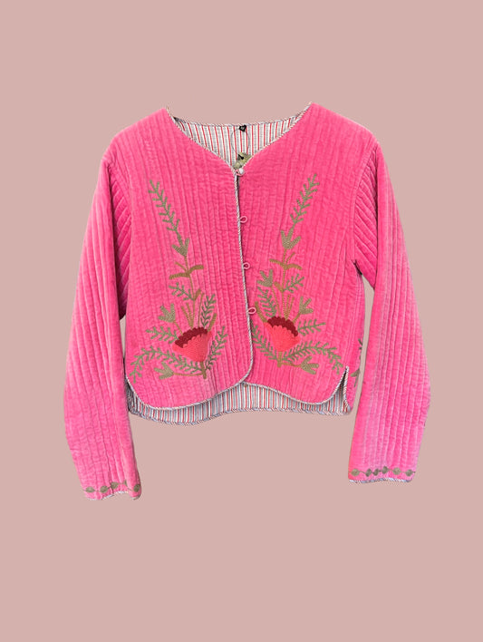 Jakke / Pink med røde & grønne broderier