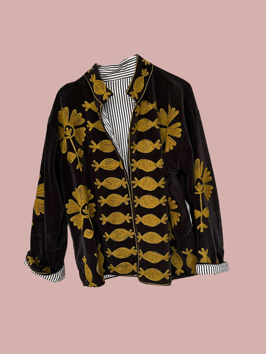 Jakke / Mørkeblå med bronze broderi