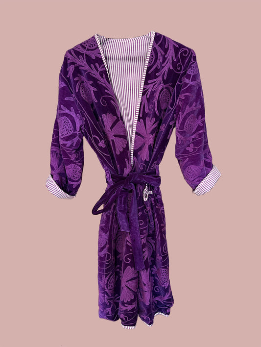 Kimono/jakke velour / Lilla  & hvid