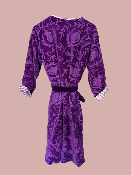 Kimono/jakke velour / Lilla  & hvid