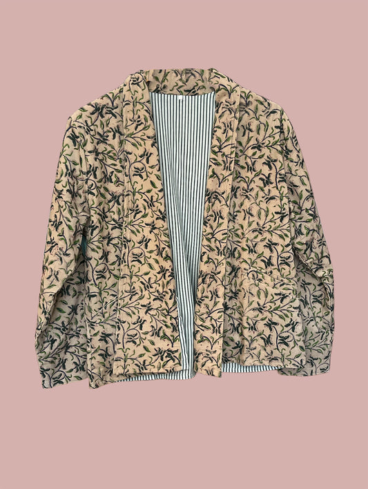 Jakke / Beige med sorte & grønne broderier