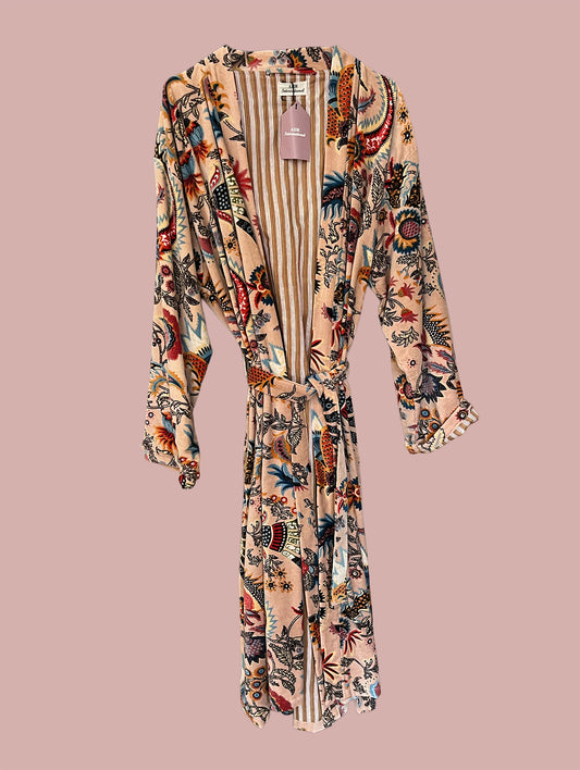 Kimono/jakke velour / Rosa & blomster motiver