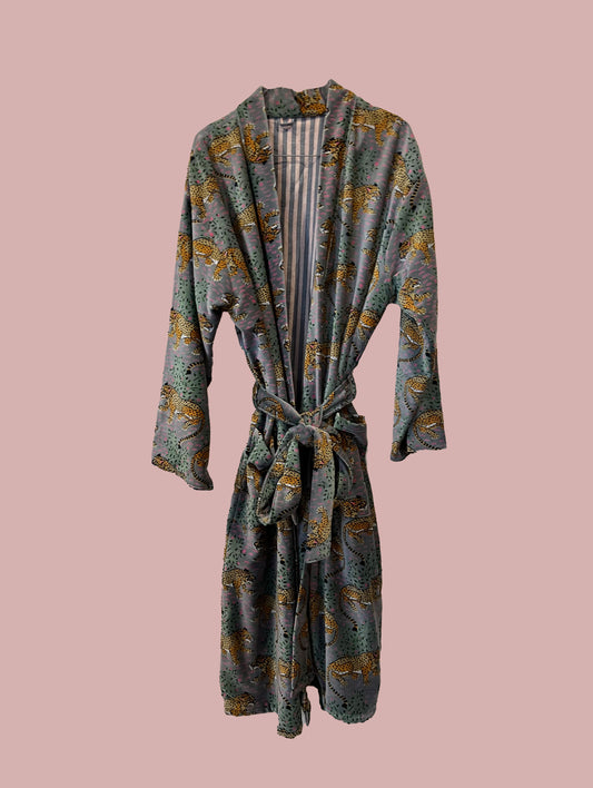 Kimono / jakke velour / Grå med print