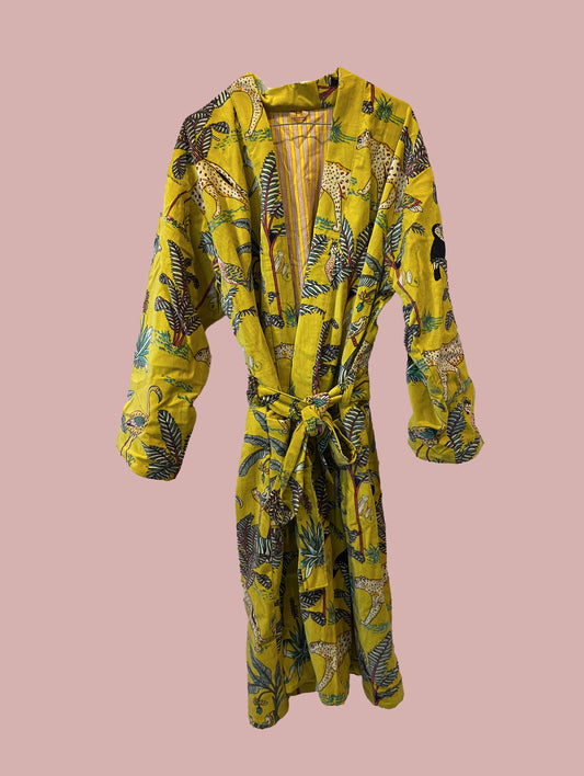 Kimono / jakke velour / Solgul med print