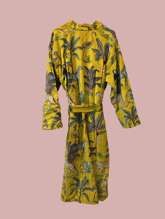 Kimono / jakke velour / Solgul med print